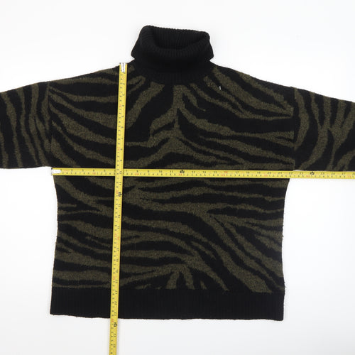 New Look Womens Black Animal Print Roll Neck Jumper Size M