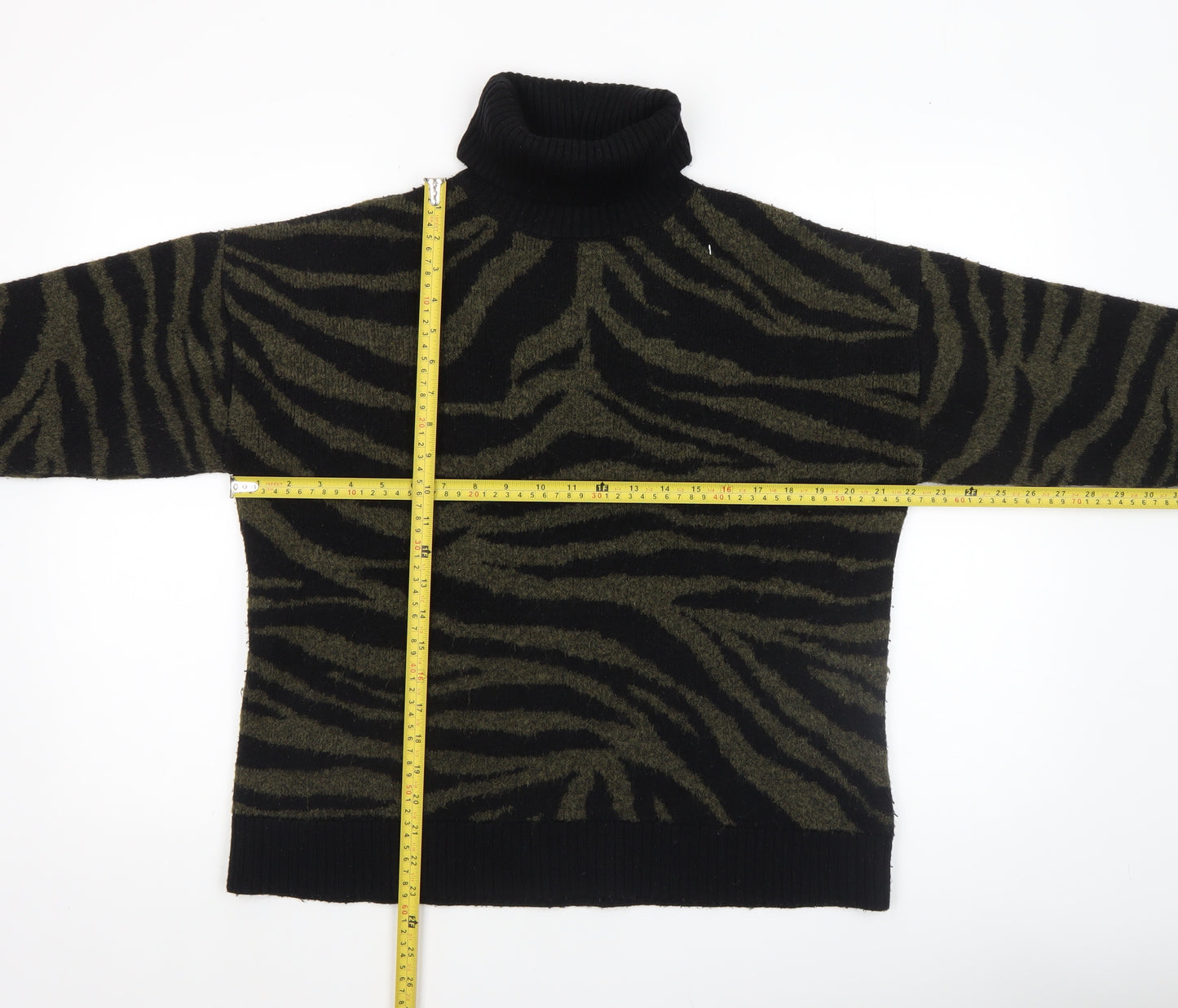 New Look Womens Black Animal Print Roll Neck Jumper Size M
