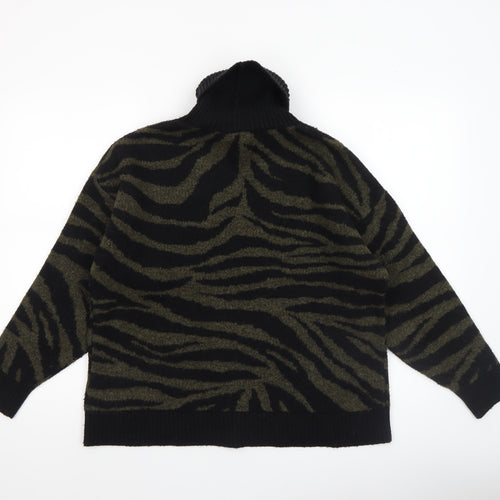 New Look Womens Black Animal Print Roll Neck Jumper Size M