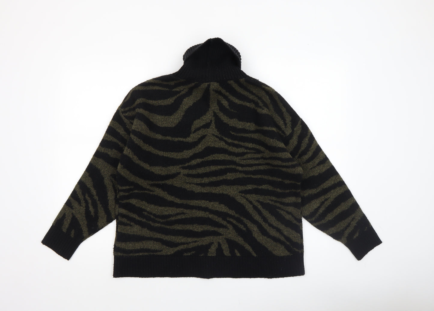 New Look Womens Black Animal Print Roll Neck Jumper Size M