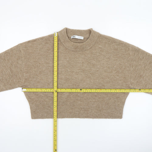 Zara Women Beige Wool Blend Crew Neck Knit Jumper L