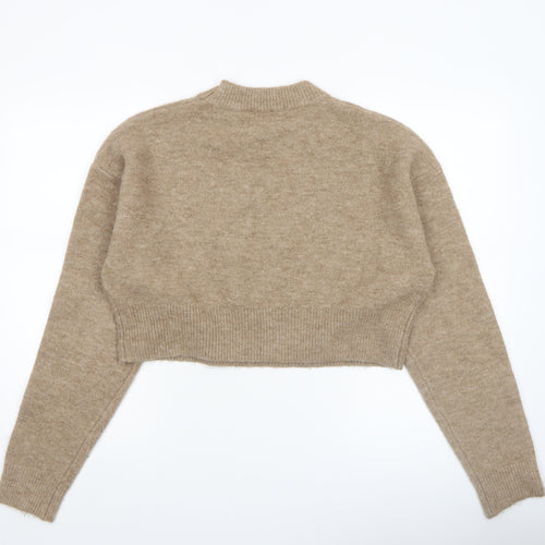 Zara Women Beige Wool Blend Crew Neck Knit Jumper L