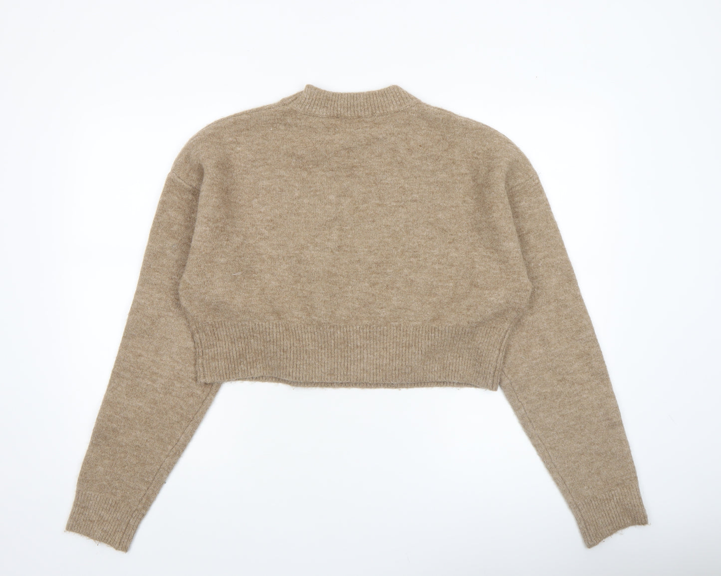 Zara Women Beige Wool Blend Crew Neck Knit Jumper L