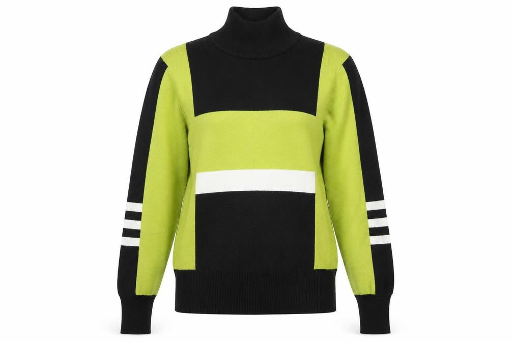 Front view of Conrad C Women’s Multicoloured Roll Neck Geometric Knit Jumper M