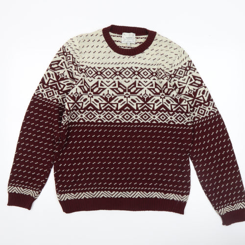 Topman Men’s Brown Fair Isle Acrylic Knit Jumper Size S Winter Pullover