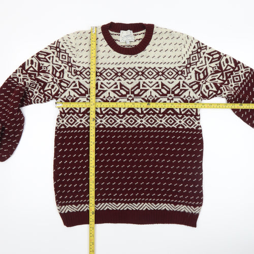 Topman Men’s Brown Fair Isle Acrylic Knit Jumper Size S Winter Pullover