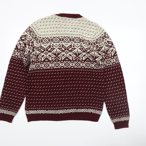 Topman Men’s Brown Fair Isle Acrylic Knit Jumper Size S Winter Pullover