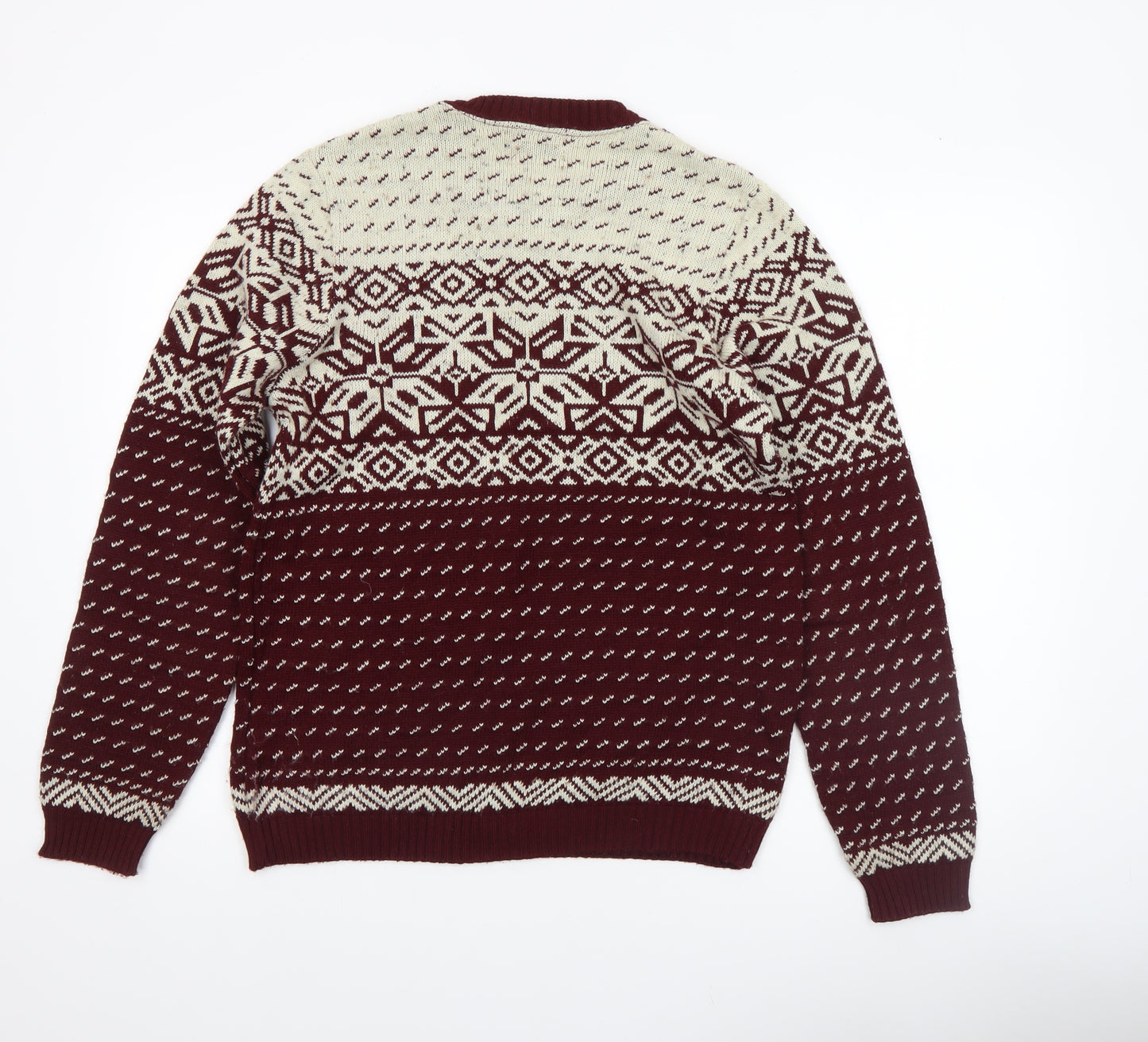 Topman Men’s Brown Fair Isle Acrylic Knit Jumper Size S Winter Pullover
