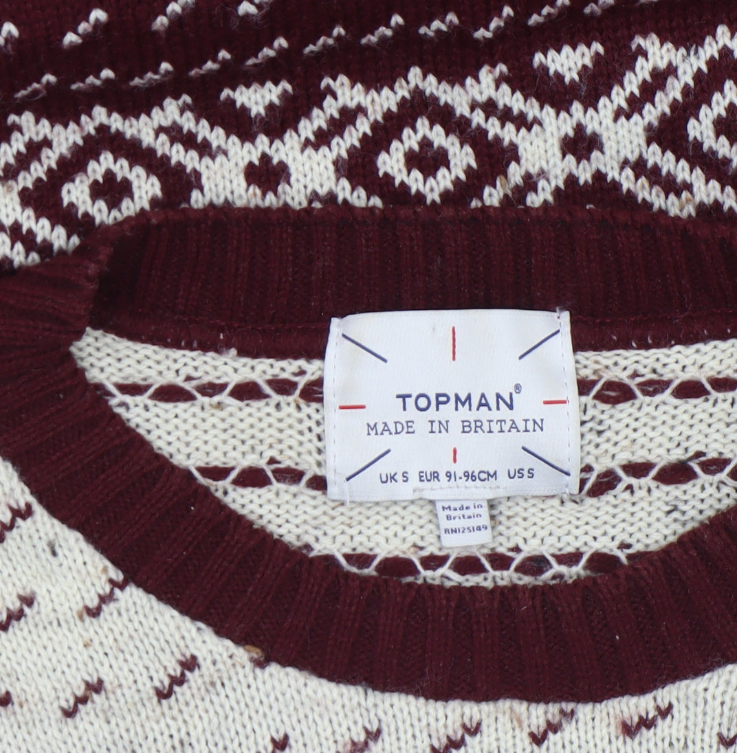 Topman Men’s Brown Fair Isle Acrylic Knit Jumper Size S Winter Pullover