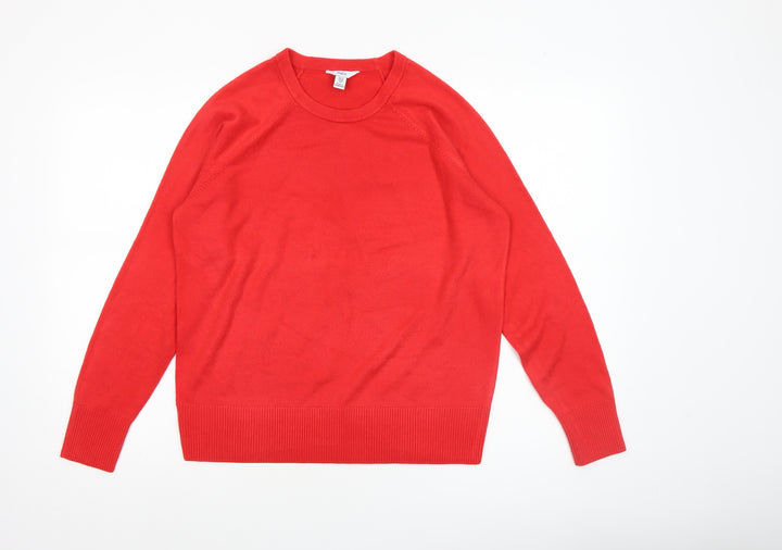 M&Co Women Red Crew Neck Long Sleeve Pullover Jumper UK 12