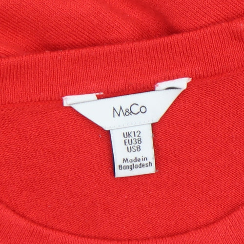 M&Co Women Red Crew Neck Long Sleeve Pullover Jumper UK 12