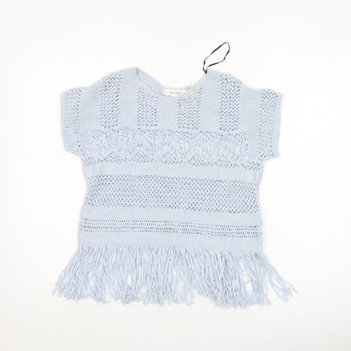Marks and Spencer Per Una Women’s Blue Knit Fringe Short Sleeve Blouse S