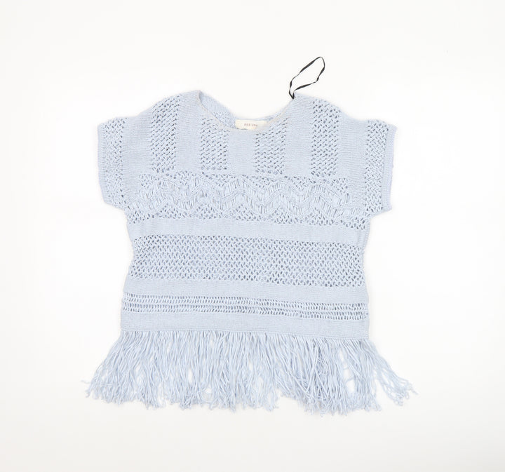 Marks and Spencer Per Una Women’s Blue Knit Fringe Short Sleeve Blouse S