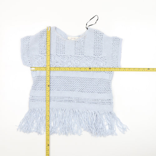 Marks and Spencer Per Una Women’s Blue Knit Fringe Short Sleeve Blouse S