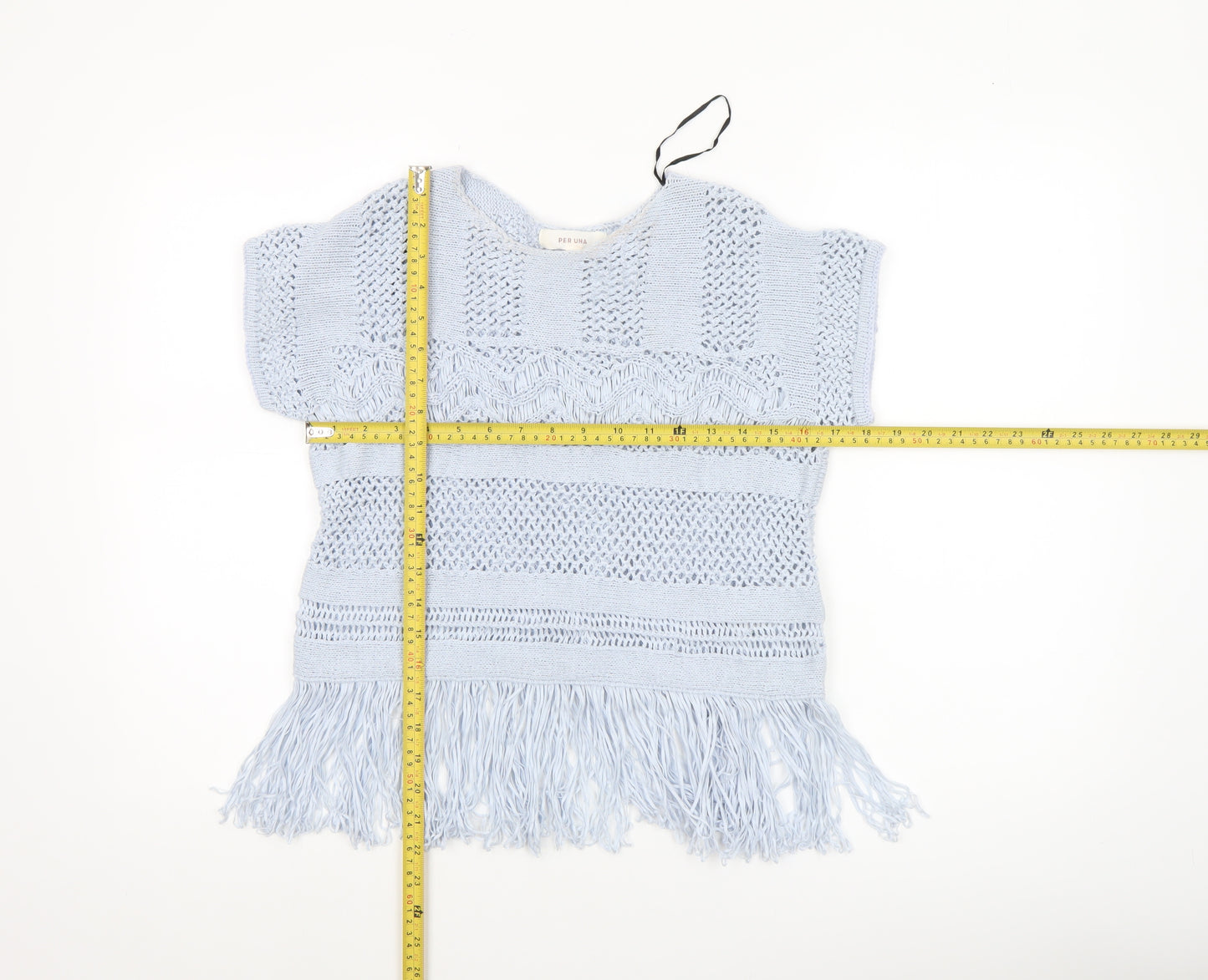 Marks and Spencer Per Una Women’s Blue Knit Fringe Short Sleeve Blouse S