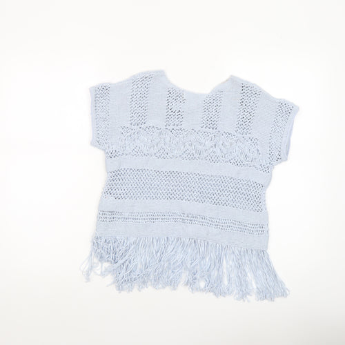 Marks and Spencer Per Una Women’s Blue Knit Fringe Short Sleeve Blouse S