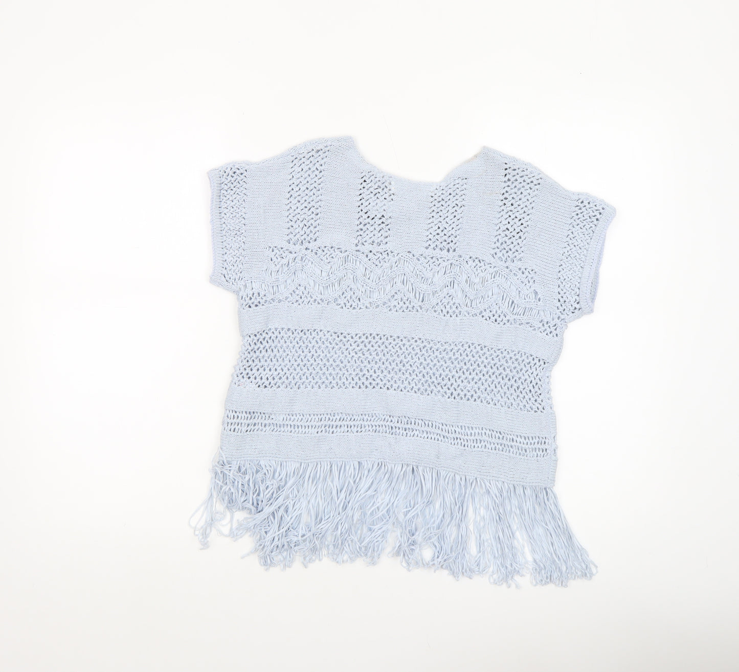 Marks and Spencer Per Una Women’s Blue Knit Fringe Short Sleeve Blouse S