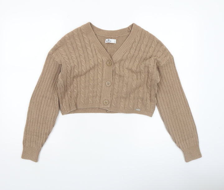 Hollister Women's Beige Cable-Knit V-Neck Cardigan Size S