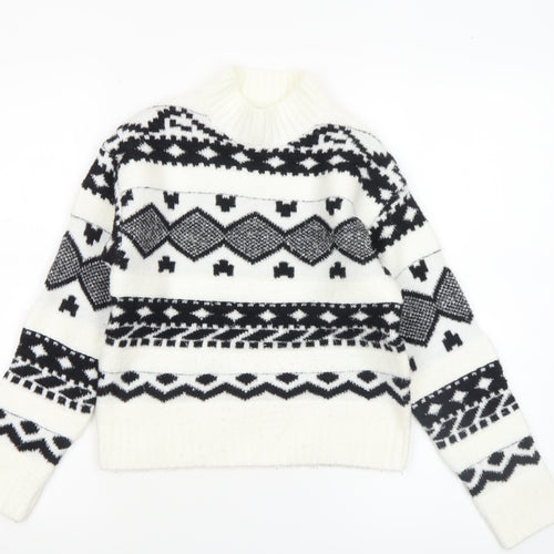 Kids Accademy Girls White Fair Isle Knit Pullover Jumper 9-10 Years