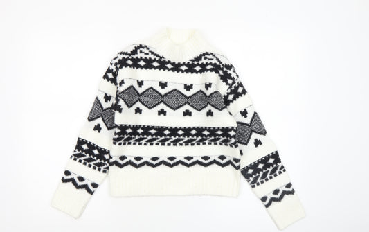 Kids Accademy Girls White Fair Isle Knit Pullover Jumper 9-10 Years