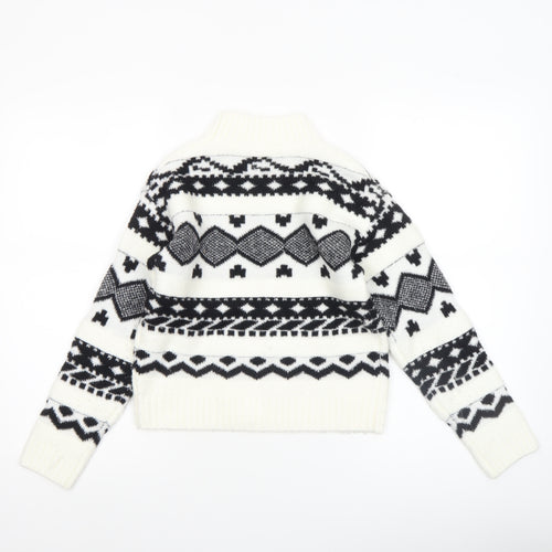 Kids Accademy Girls White Fair Isle Knit Pullover Jumper 9-10 Years