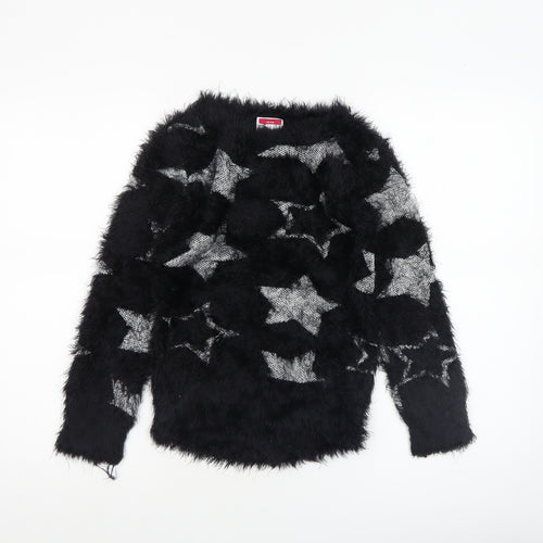 Yigga Girls Black Star Fuzzy Pullover Jumper Size 134/140 Polyamide Blend