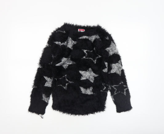 Yigga Girls Black Star Fuzzy Pullover Jumper Size 134/140 Polyamide Blend
