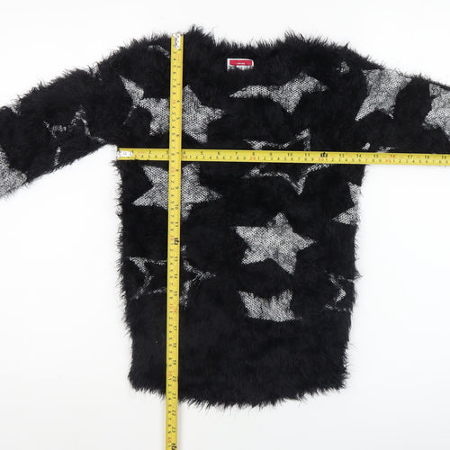 Yigga Girls Black Star Fuzzy Pullover Jumper Size 134/140 Polyamide Blend