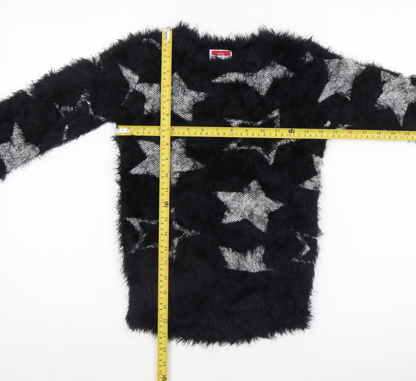 Yigga Girls Black Star Fuzzy Pullover Jumper Size 134/140 Polyamide Blend