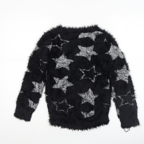 Yigga Girls Black Star Fuzzy Pullover Jumper Size 134/140 Polyamide Blend