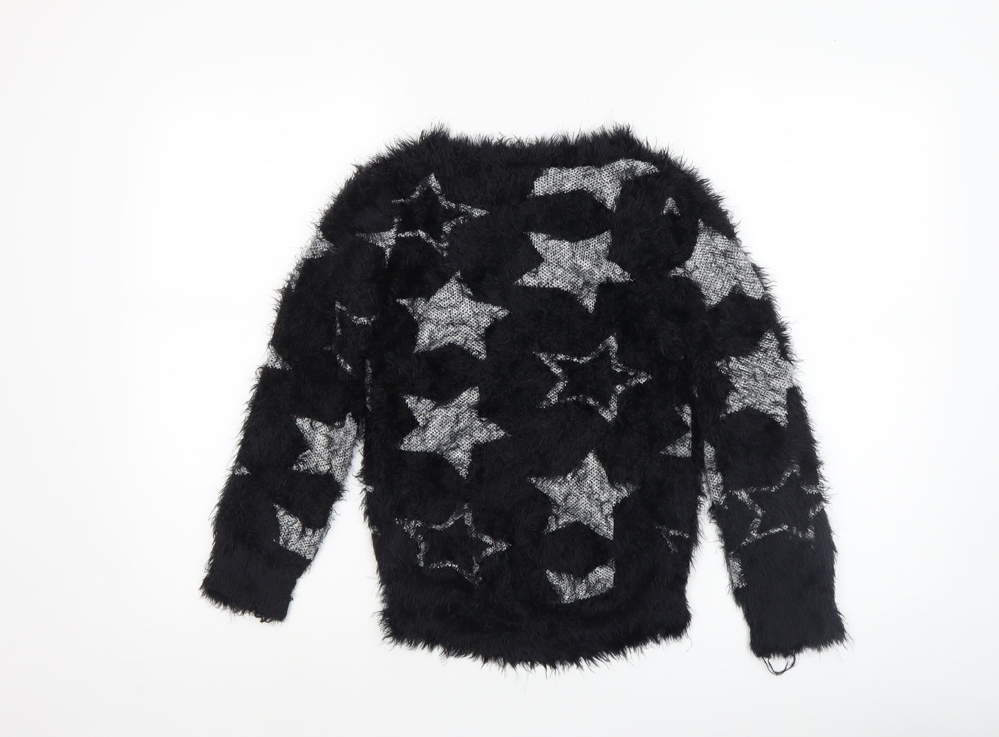 Yigga Girls Black Star Fuzzy Pullover Jumper Size 134/140 Polyamide Blend