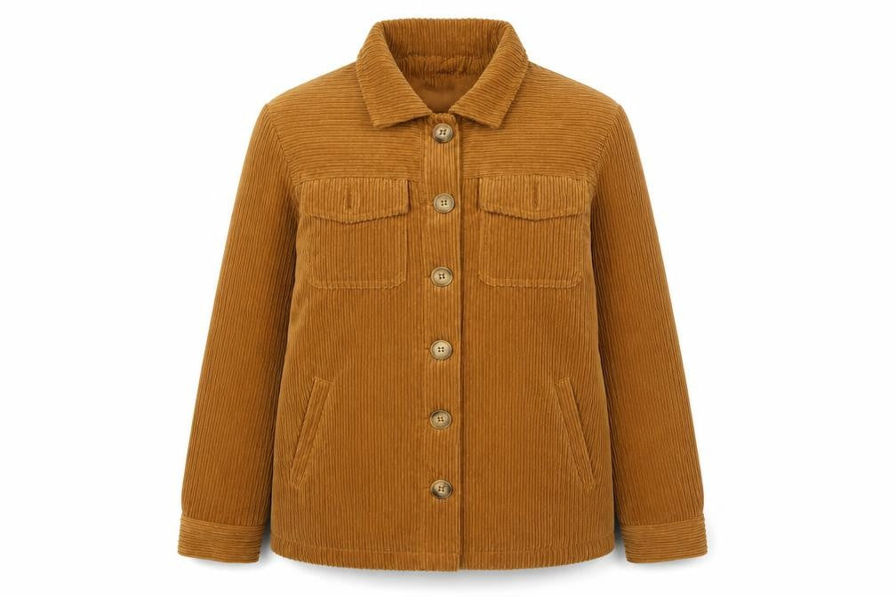 Front view of K.Zell Women Brown Corduroy Button Blazer Jacket, size S