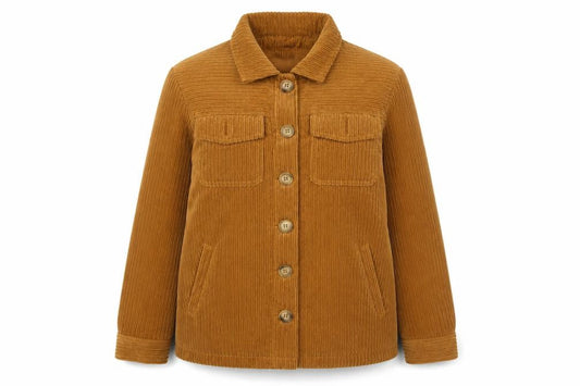 Front view of K.Zell Women Brown Corduroy Button Blazer Jacket, size S