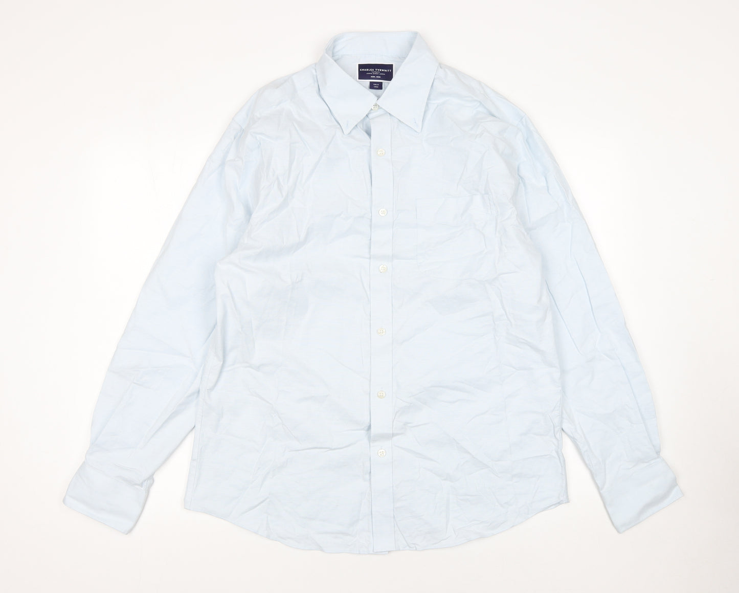 Charles Tyrwhitt Men's Blue Slim Fit Non-Iron Dress Shirt Large