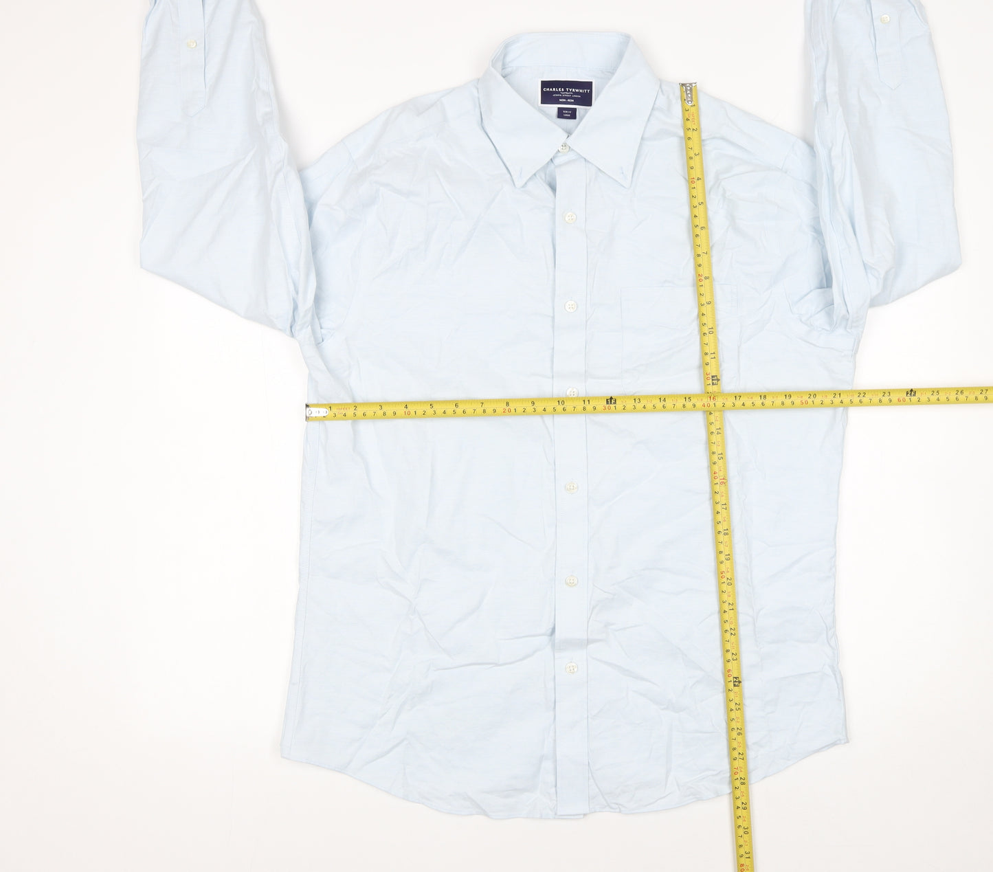 Charles Tyrwhitt Men's Blue Slim Fit Non-Iron Dress Shirt Large