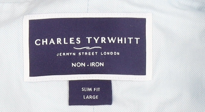 Charles Tyrwhitt Men's Blue Slim Fit Non-Iron Dress Shirt Large