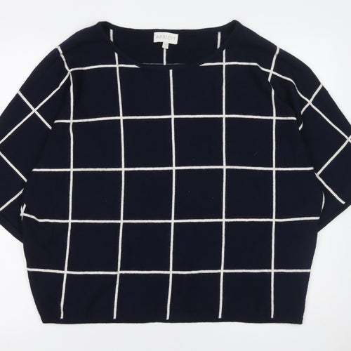 Apricot Women Blue Check Pullover Jumper UK 14 Boat Neck 3/4 Sleeve
