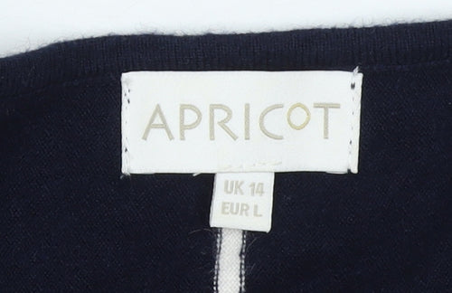 Apricot Women Blue Check Pullover Jumper UK 14 Boat Neck 3/4 Sleeve