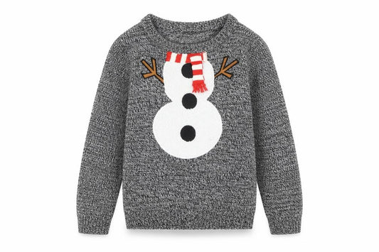 Lily & Dan Boys Grey Christmas Snowman Jumper 7-8 Years Acrylic Knit
