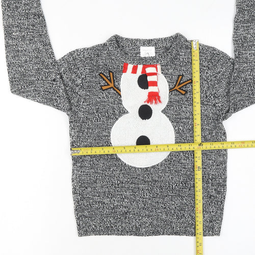Lily & Dan Boys Grey Christmas Snowman Jumper 7-8 Years Acrylic Knit