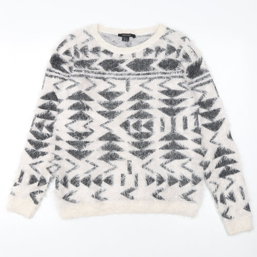 Esmara Women’s White Aztec Knit Long Sleeve Pullover Jumper Size 10/12