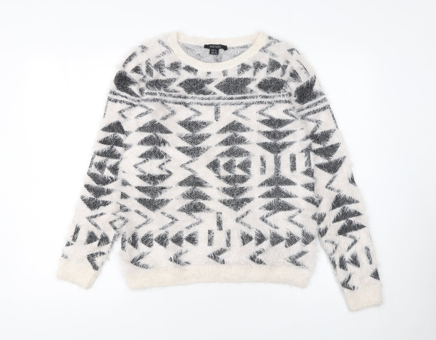 Esmara Women’s White Aztec Knit Long Sleeve Pullover Jumper Size 10/12
