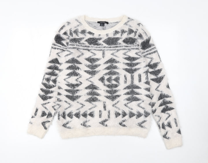 Esmara Women’s White Aztec Knit Long Sleeve Pullover Jumper Size 10/12