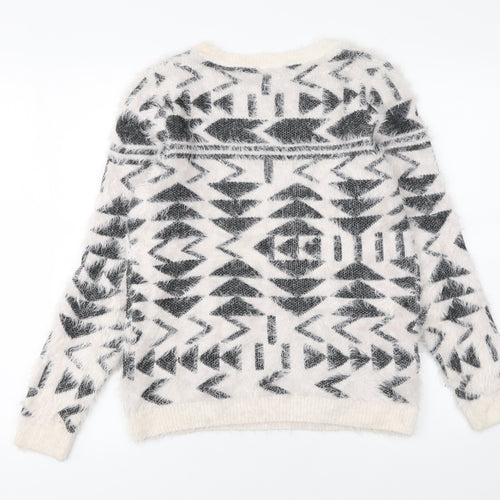 Esmara Women’s White Aztec Knit Long Sleeve Pullover Jumper Size 10/12