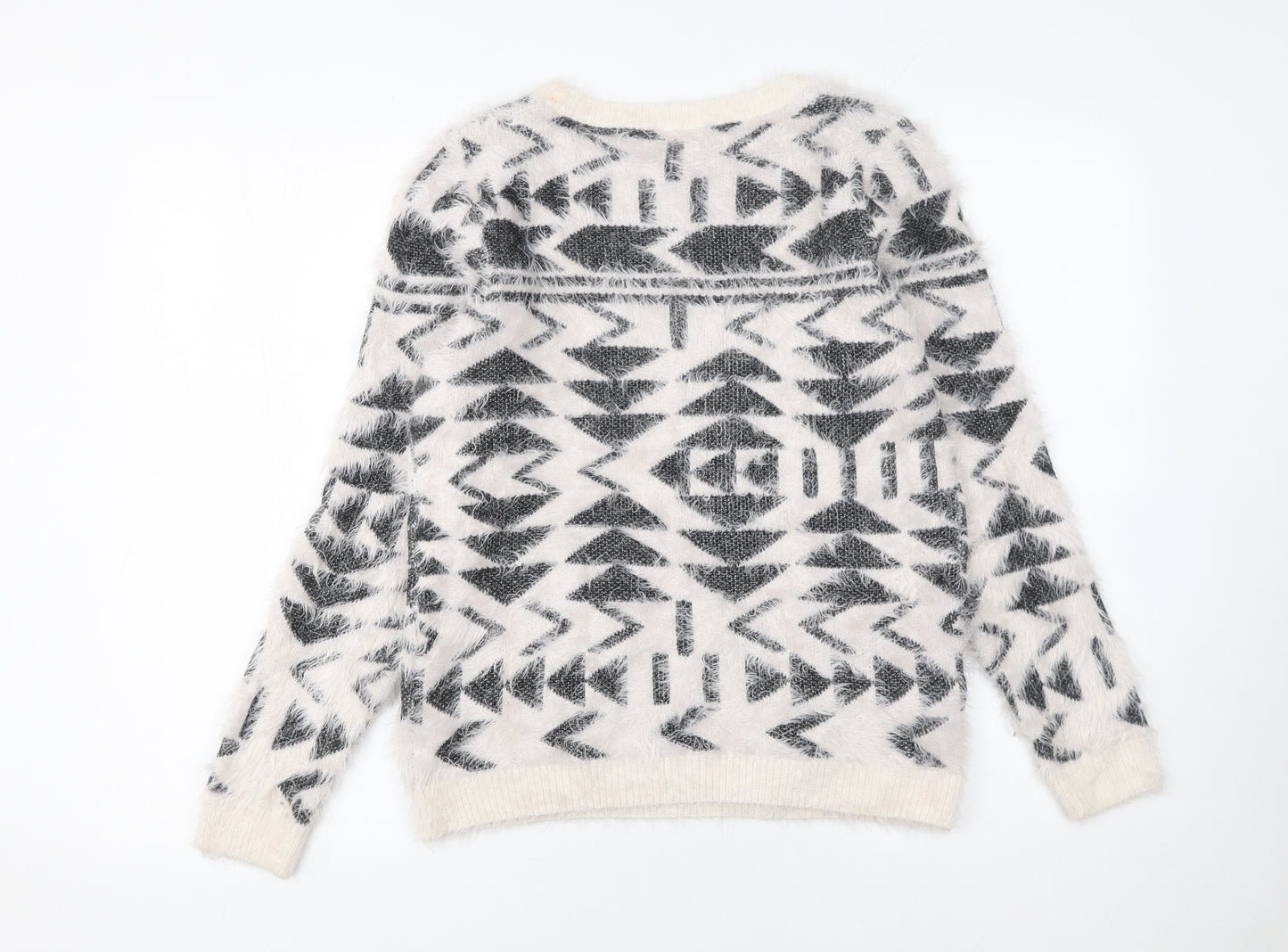 Esmara Women’s White Aztec Knit Long Sleeve Pullover Jumper Size 10/12