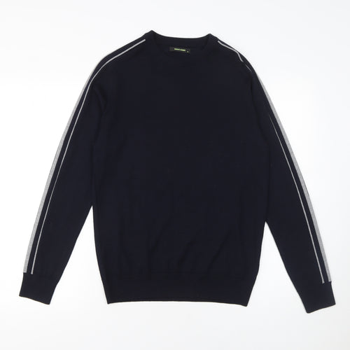 Remus Uomo Men's Blue Merino Wool Blend Crew Neck Jumper M