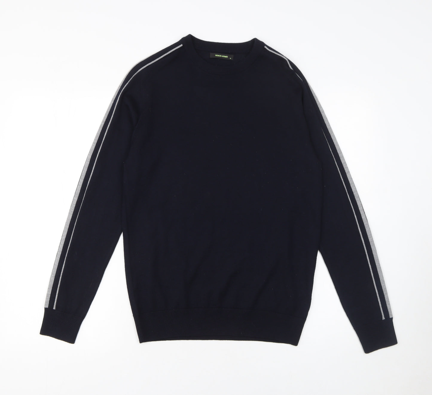 Remus Uomo Men's Blue Merino Wool Blend Crew Neck Jumper M