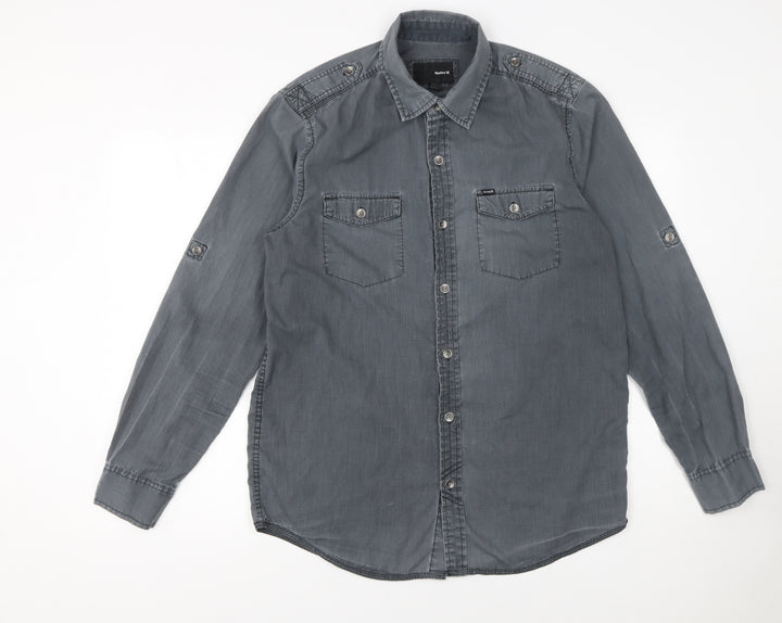 Hurley Men’s Grey Button-Up Long Sleeve Casual Shirt Size M