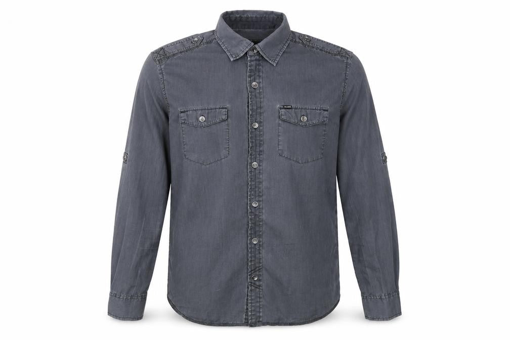 Front view of Hurley Men’s Grey Button-Up Long Sleeve Casual Shirt, size M