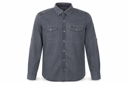 Front view of Hurley Men’s Grey Button-Up Long Sleeve Casual Shirt, size M